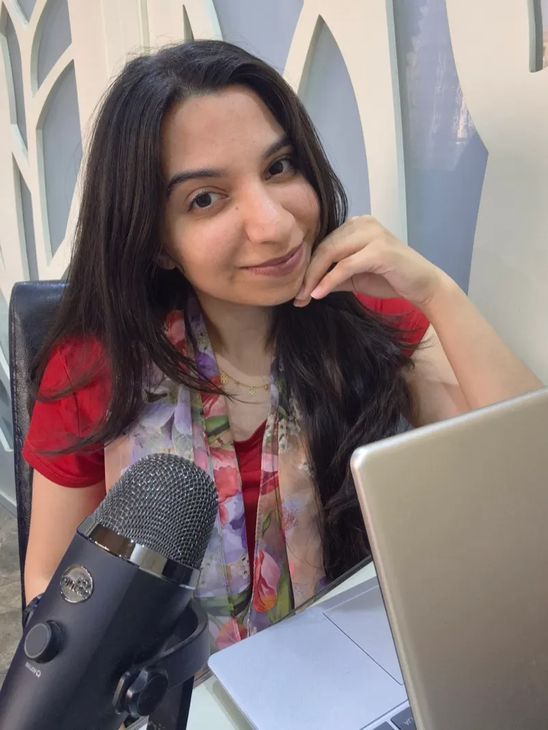 Farah at her desk, ready to teach